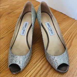 Authentic Jimmy Choo Isabel glitter peep toe pumps